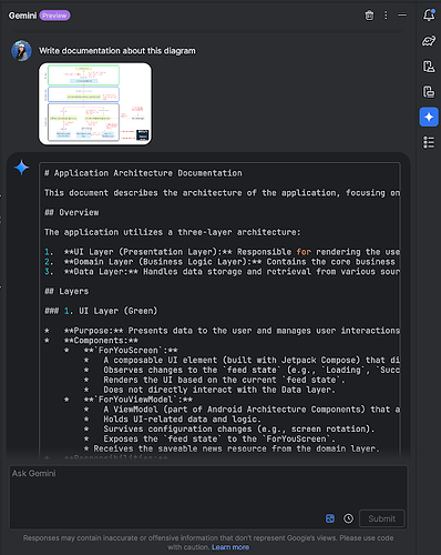 4. 要求 Gemini 根据 NowInAndroid 架构图生成文档的示例
